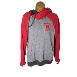 Blue 84 Hoodie Nebraska Huskers Asymmetrical Raglan Embroidered Gray/Red M